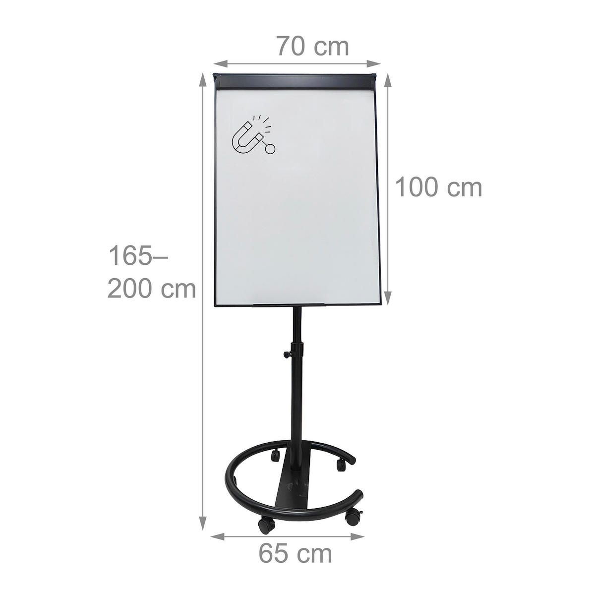 FLIPCHART Whiteboard - Schwarz, Metall (70/200/65cm) - Relaxdays