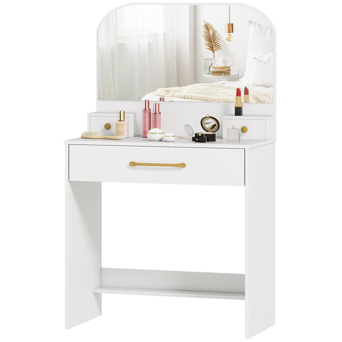 SCHMINKTISCH DE-10880 mit Spiegel 3 Schubladen kompakt Weiß - Weiß, Holzwerkstoff (40/135/80cm) - ComfortXL
