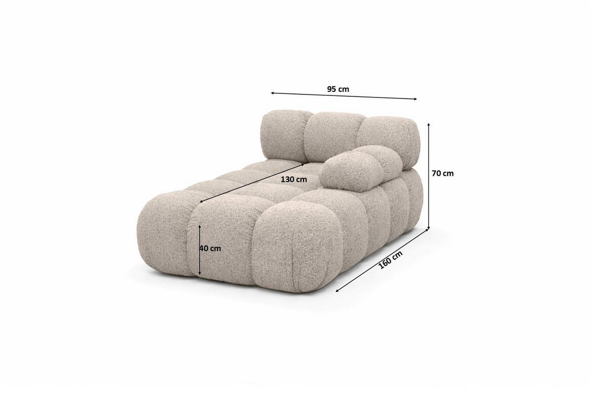 CHAISELONGUE Modular, Bouclé-Stoff Abriamo, Beige, Rechts, Selia - Beige/Braun, Holz (95/70/160cm) - Kaiser Möbel
