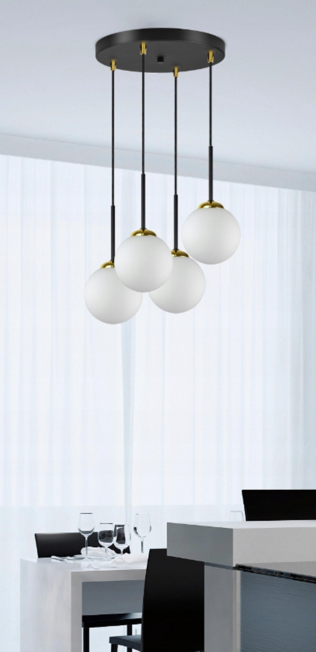 PENDELLEUCHTE Milano Glas - Goldfarben/Schwarz, Glas/Metall (35/35/90cm) - kiki design