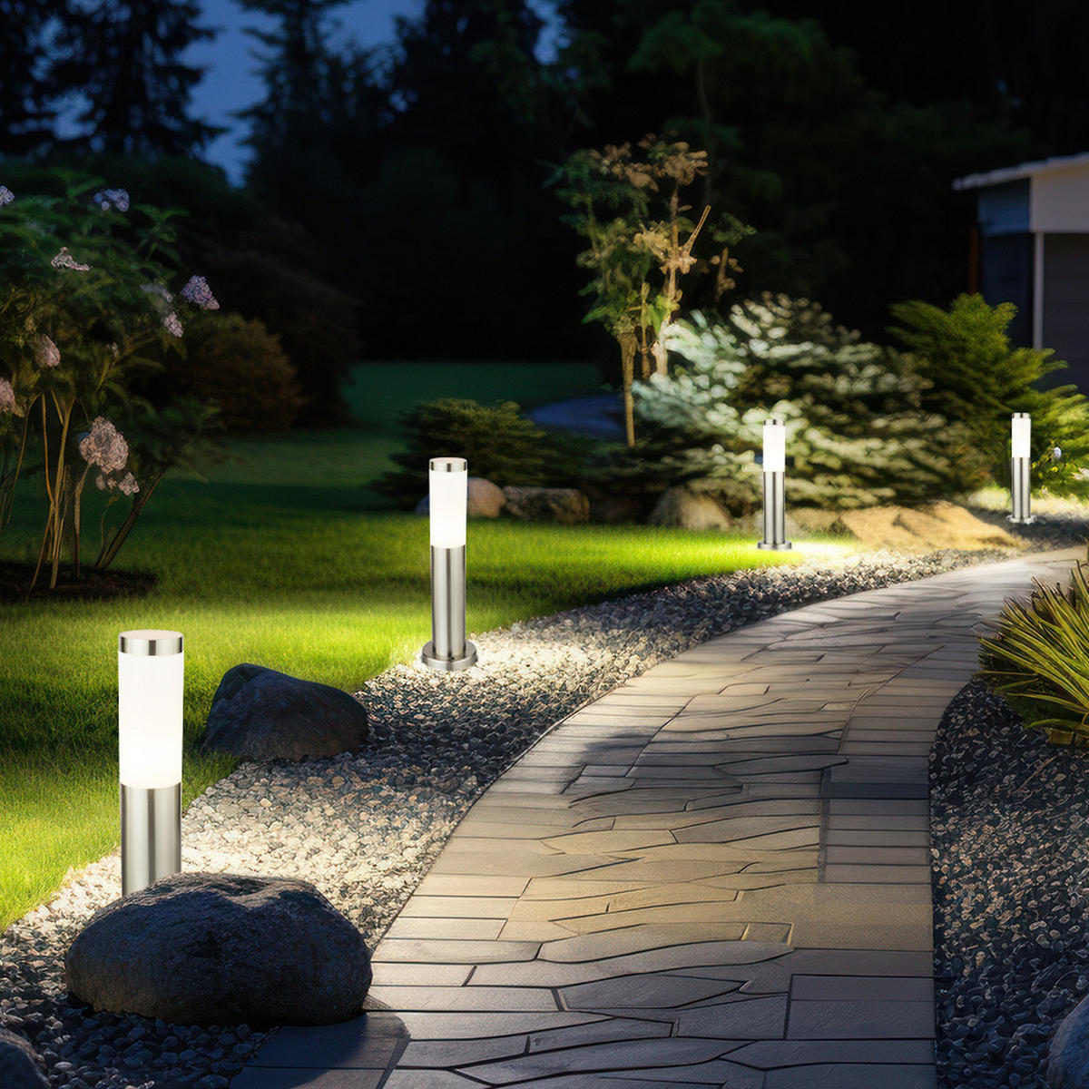 LED WEGELEUCHTE Edelstahl Silber 6er Set - Silberfarben, Metall (7.6/7.6/45cm)