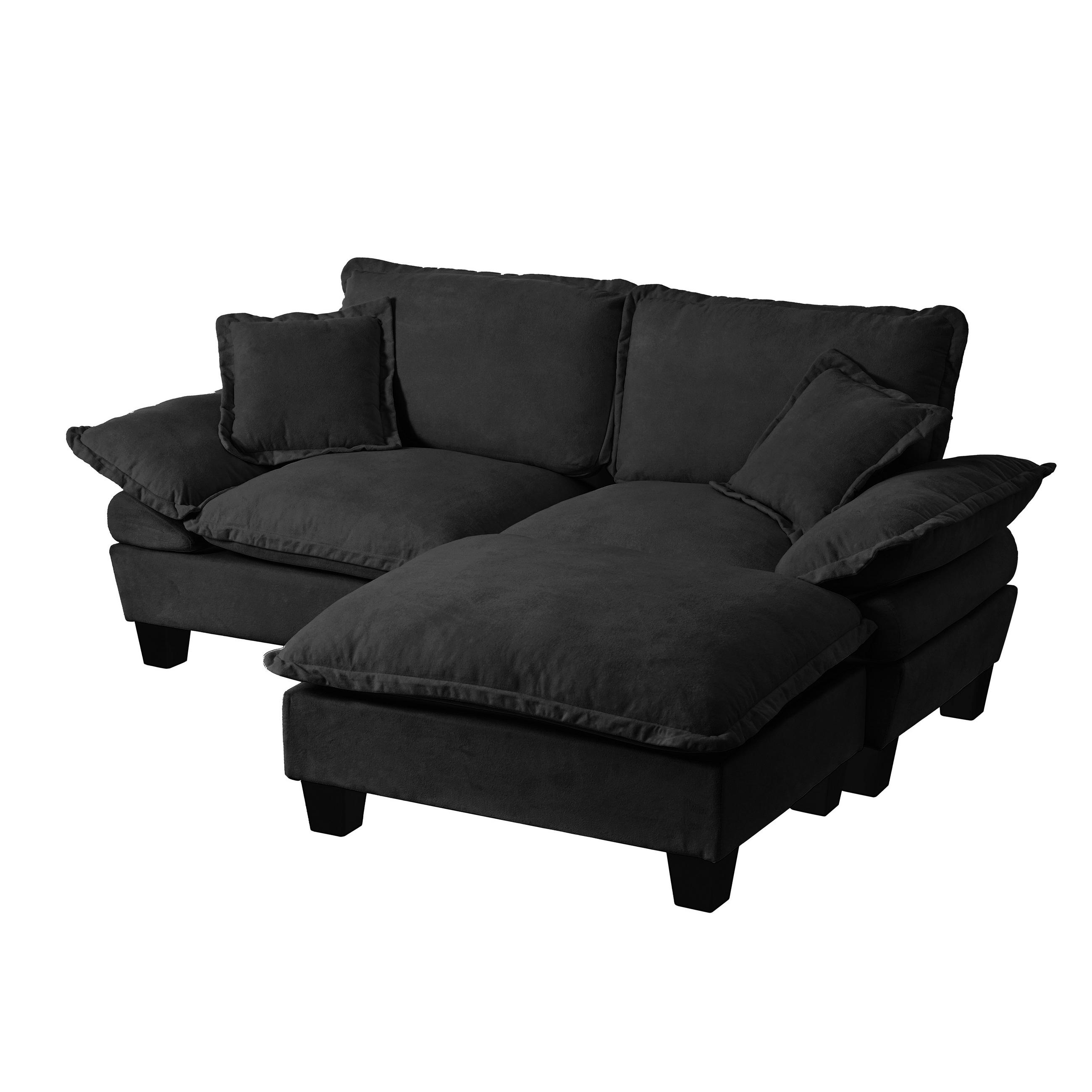 ECKSOFA aus Chenille 194x155x90 cm in Schwarz mit Ottomanen-Modul - Schwarz, Textil (155/90/194cm) - Modfu