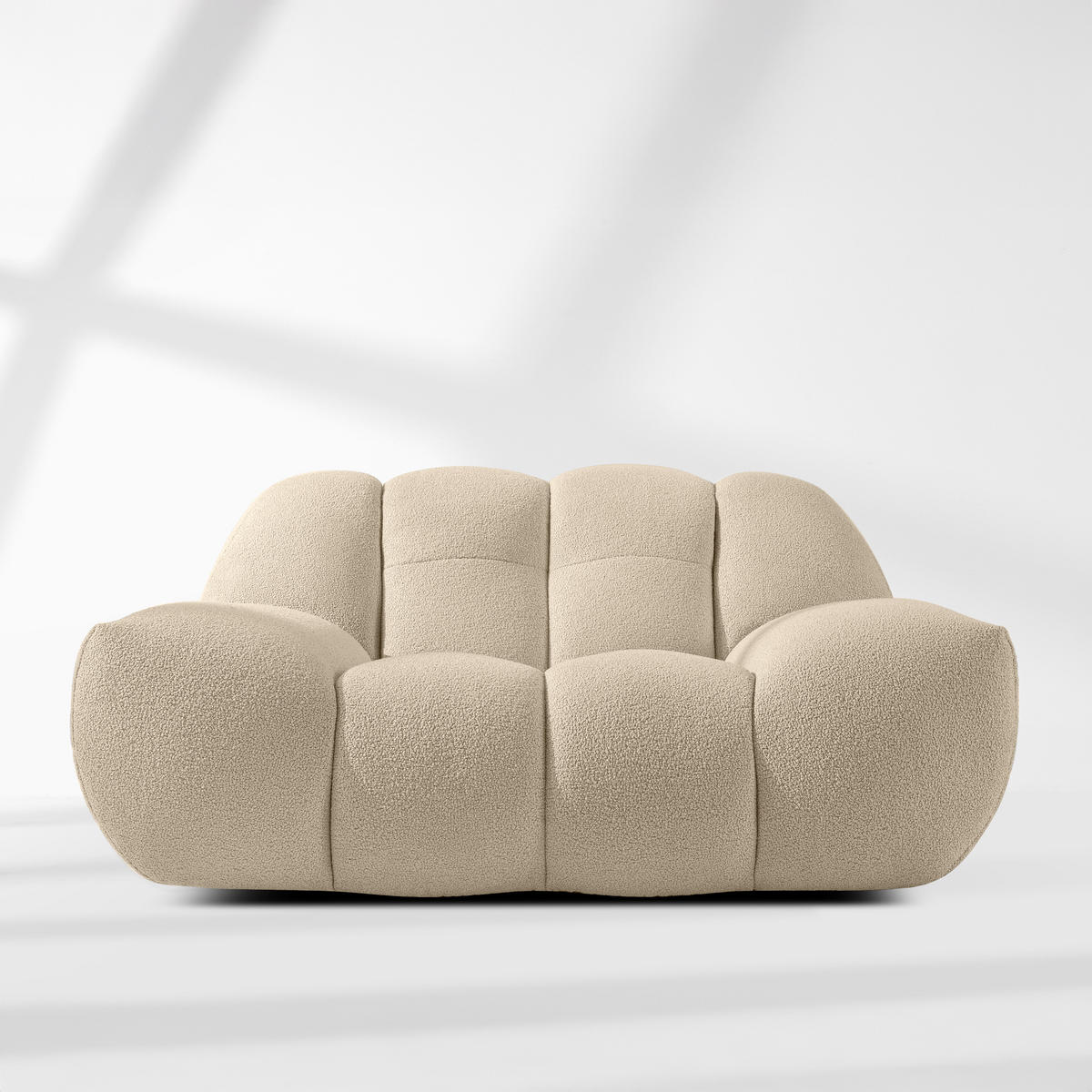 SESSEL VENA mit Pouf Bouclé, Hellbeige - Beige, Holz/Textil (65/38/65cm) - KONSIMO®