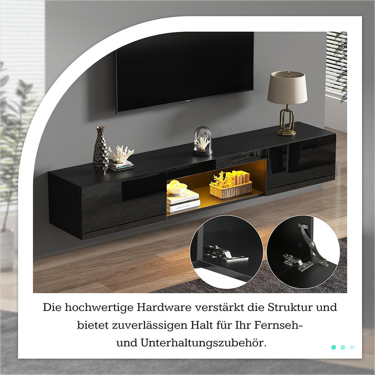 LOWBOARD in 160x31x22cm,Wandmontierter TV-Ständer, Schwarz - Schwarz, Holzwerkstoff (160/22/31cm) - KOMHTOM