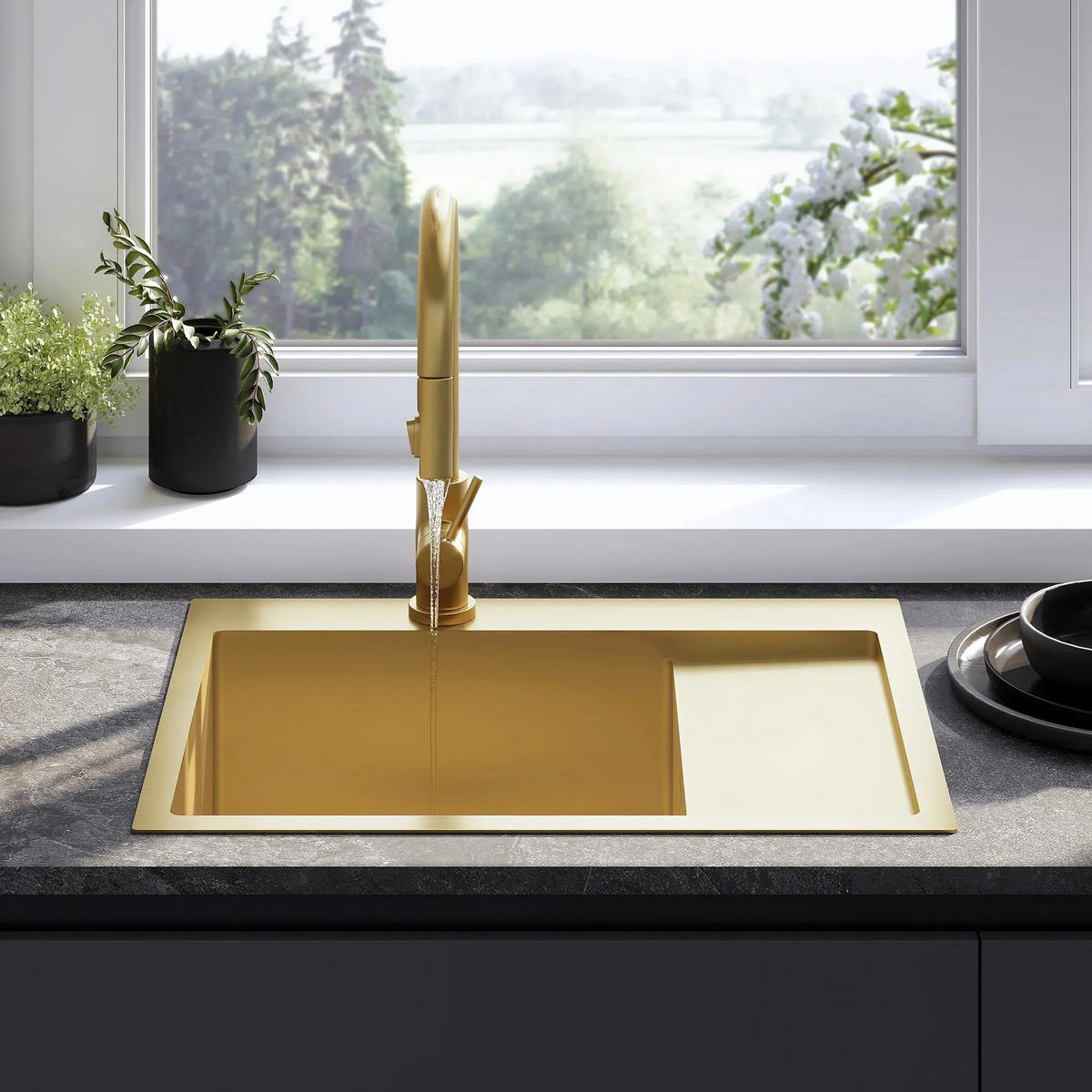 EDELSTAHLSPÜLE Rea Fin Brush Gold ohne Küchenarmatur - Goldfarben, Metall (48/19/62cm) - REA