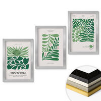 WANDBILDER 3er Set - 20x30 cm Silberner Rahmen - Formen grüner Blätter - Silberfarben, Kunststoff (20/30cm) - ArtPrintCave