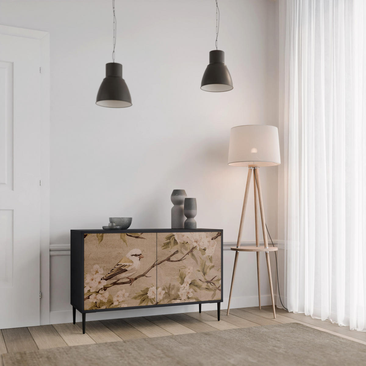 SIDEBOARD PETAL DISTINGUISH, Eicheneffekt, 111x42x77,5 cm, 2 Türen - Eichefarben/Buchefarben, Holzwerkstoff/Buchenholz (111/77.5/42cm) - SpaceRebels