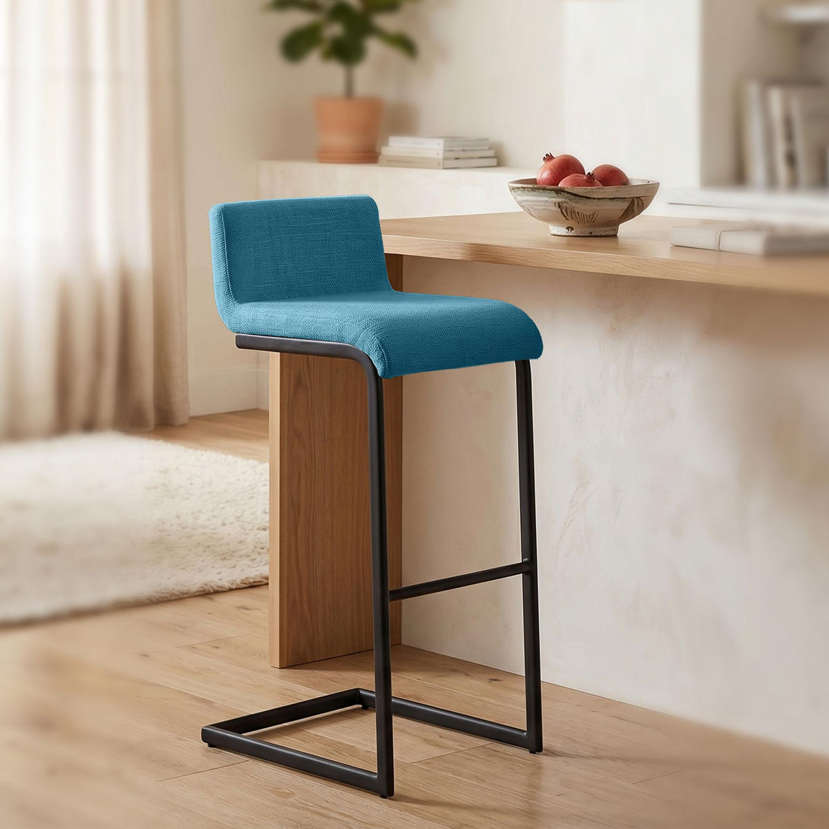 BARHOCKER 2 Stoff Blau - Blau/Schwarz, Textil/Metall (40/96/50cm) - CLP