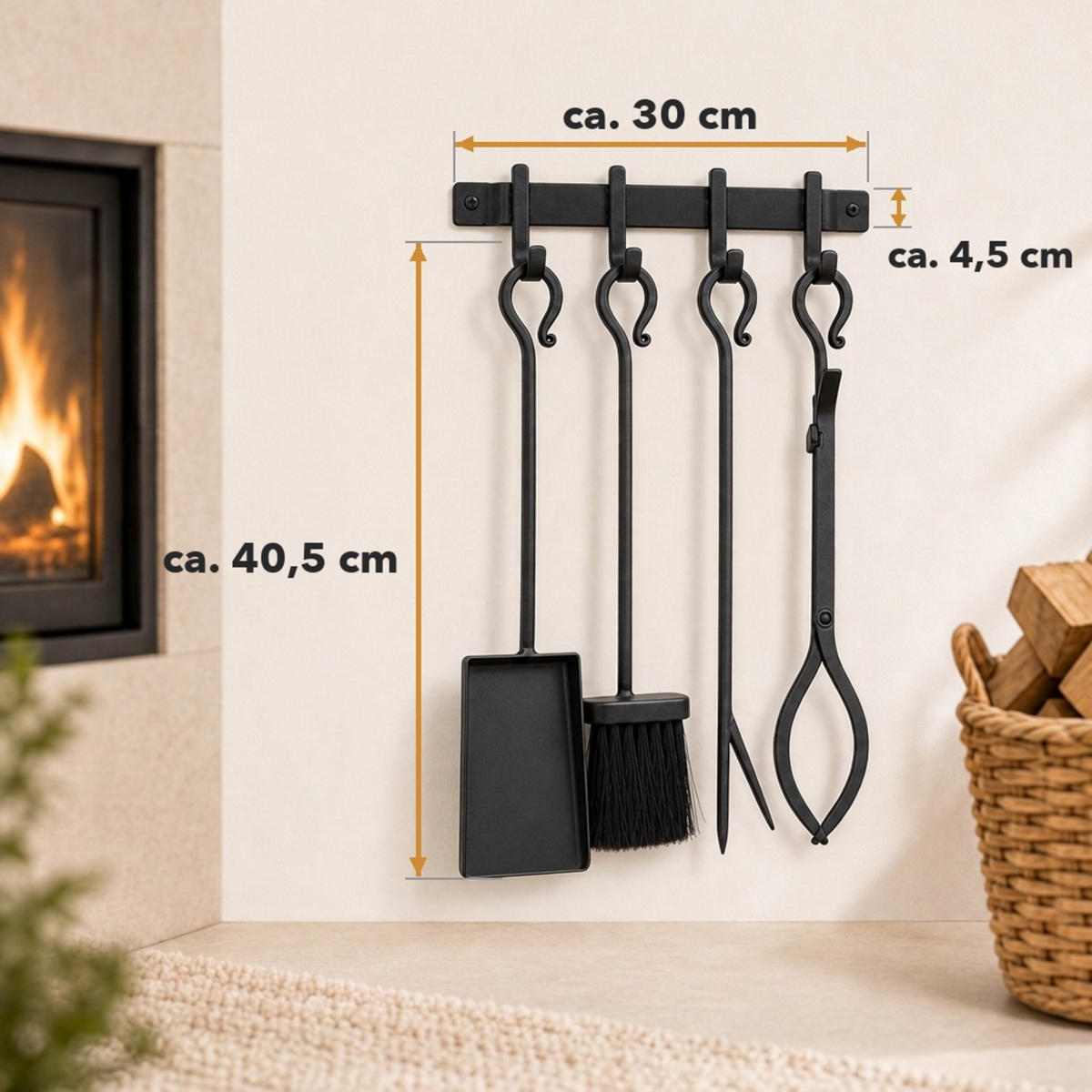 ORODJE Črno za kamin 5-delni-set - črna, kovina (30/45/10.5cm) - Relaxdays