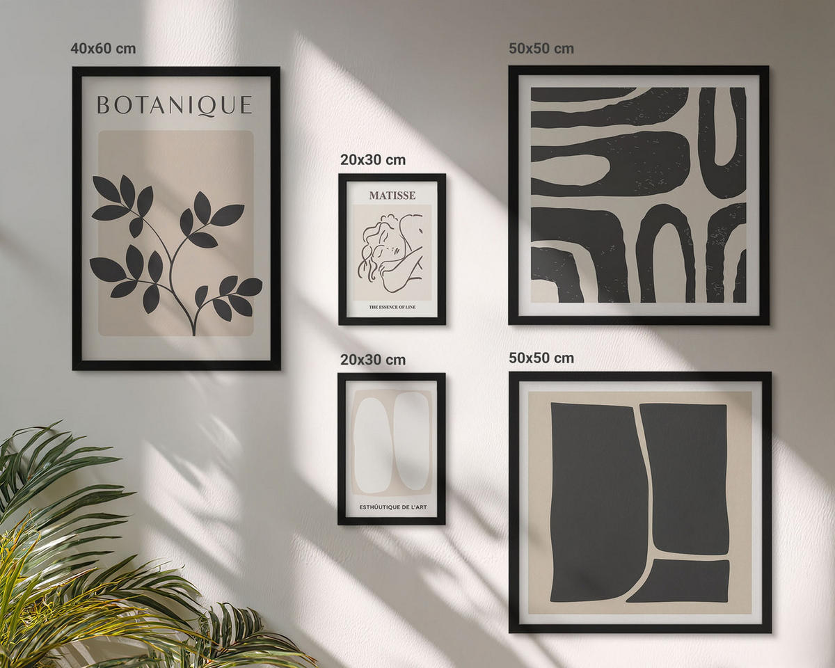 BILDER SET 5er Set - 50x50 cm & 20x30 cm & 40x60 cm Schwarzer Rahmen - Matisses stilvolle Pflanzenbilder - Schwarz, Kunststoff (40/60cm) - TULUP