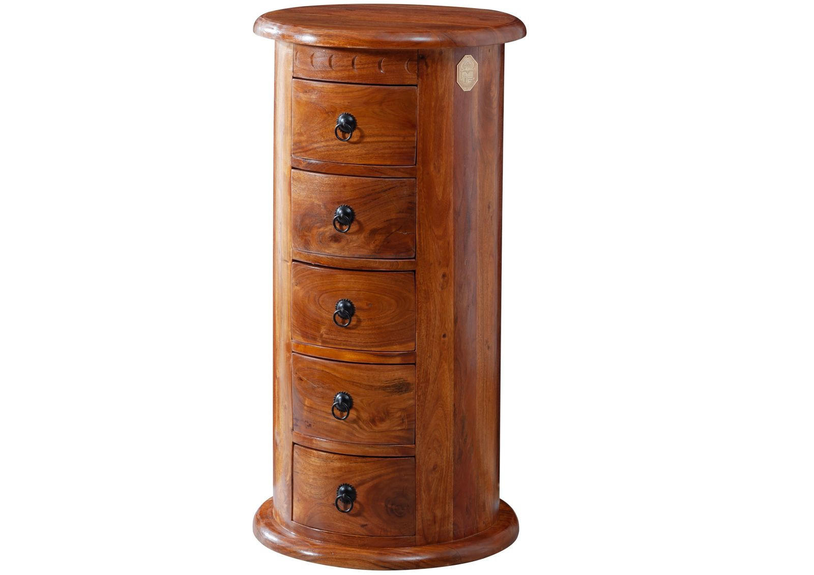 KOMMODE rund Akazie 45x45x88 honig lackiert OXFORD #0338 - Braun, Holz (45/88/45cm) - Massivmoebel24