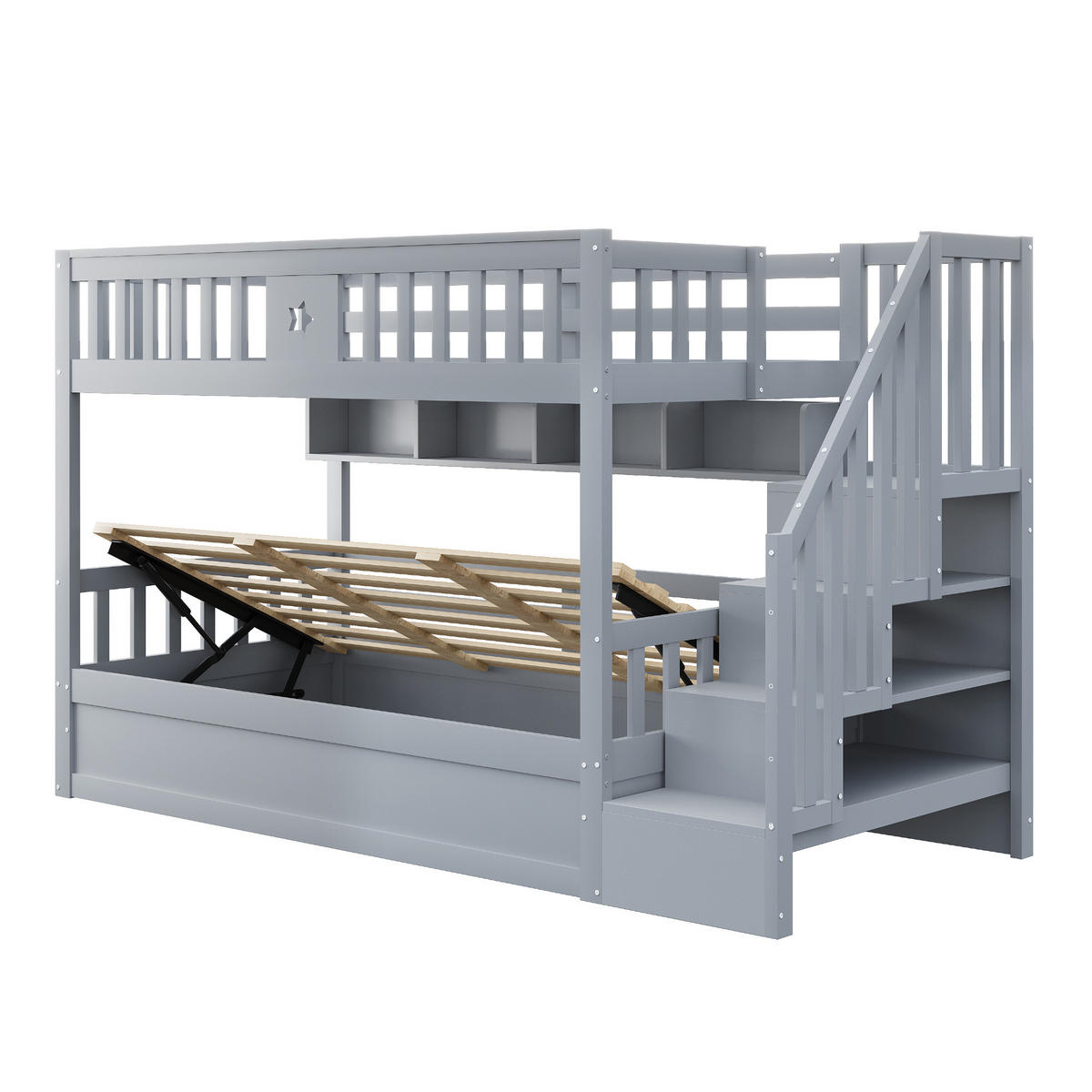 ETAGENBETTEN 90 x 200 cm, Holz,hydraulische Basis, Grau - Grau, Holz (90/200cm) - KOMHTOM