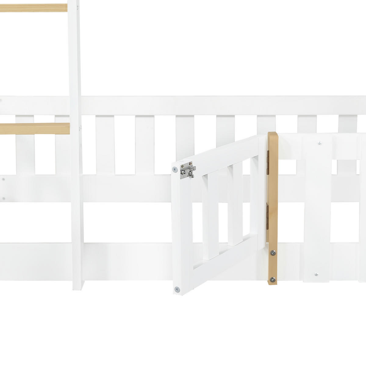 ETAGENBETT Dachform mit Rutsche Weiß+Natur 90x200cm - Naturfarben, Holz (90/200cm) - ComfortXL
