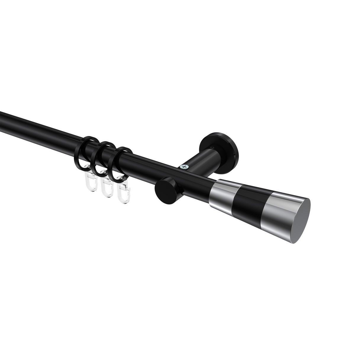 GARDINENSTANGEN-SET Platon Tanara 320 cm (geteilt in 2 x 160 cm), 1-läufig, 20 mm Ø Schwarz - Chromfarben/Schwarz, Metall (320cm) - INTERDECO
