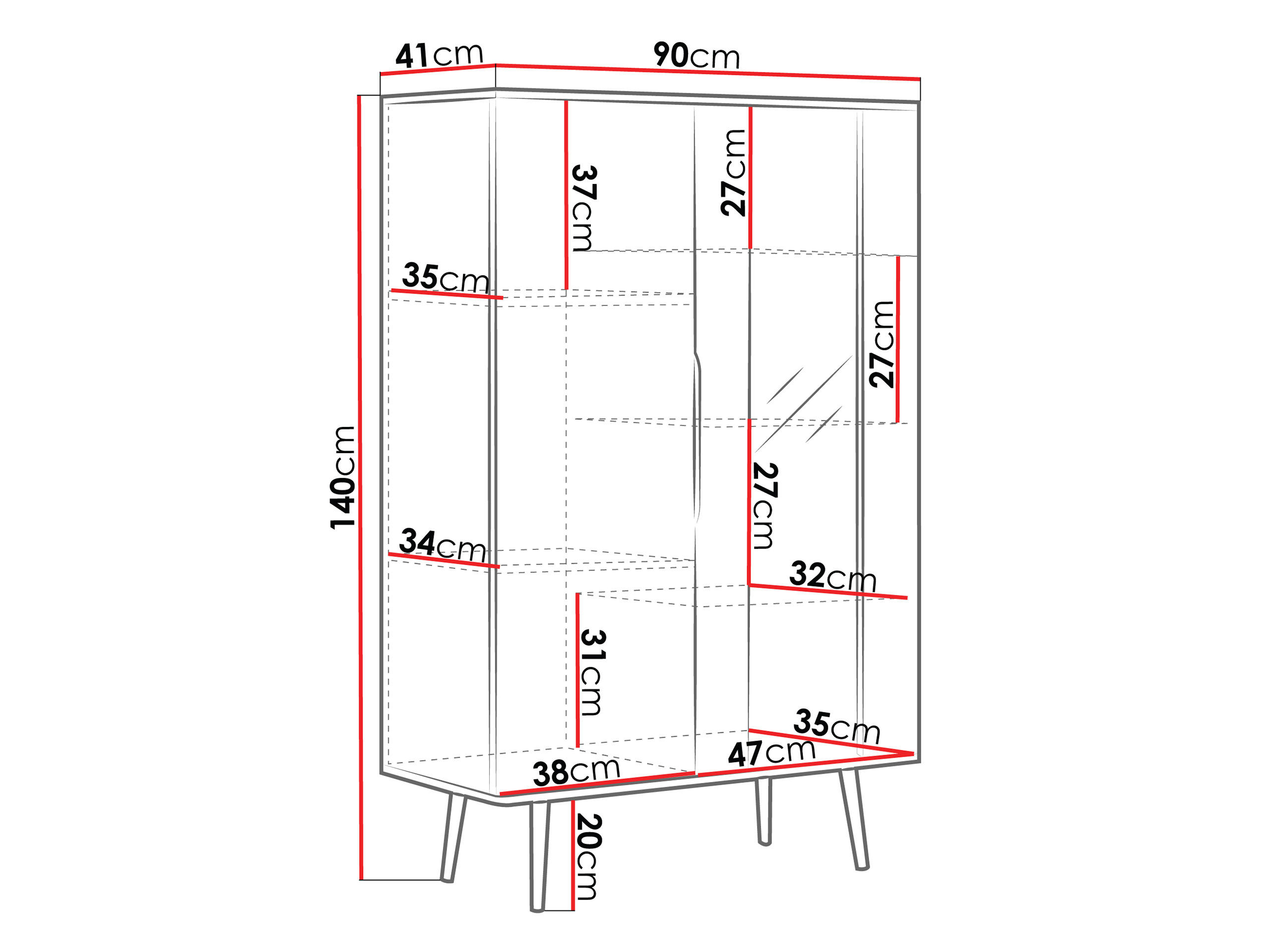 VITRINE Pinelli WIT2D PE05 - Schwarz/Braun, Holzwerkstoff/Metall (90/140/41cm) - MIRJAN24