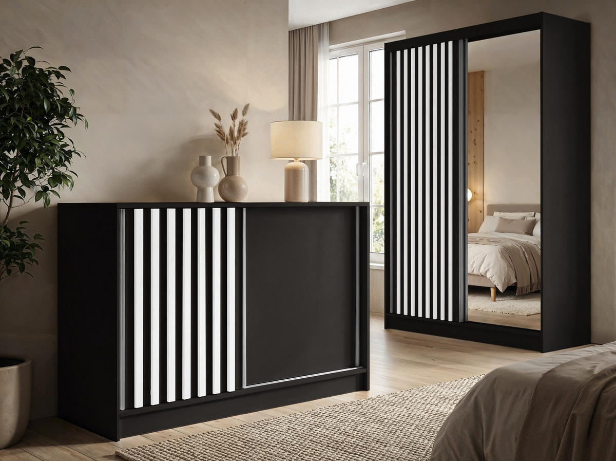 KOMMODE Neli 120 cm, mit Lamellen, schwarz, weiß - Schwarz/Weiß, Kunststoff (121/85/44cm) - Margaret Hadas24