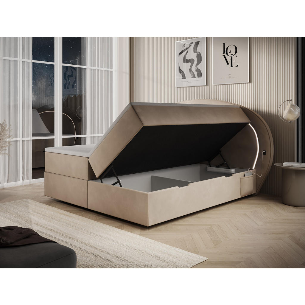 Thumbnail - wonello Boxbett, Beige, Textil, Höhe ca. 25 cm, 200x200 cm, Schlafzimmer, Betten, Boxspringbetten