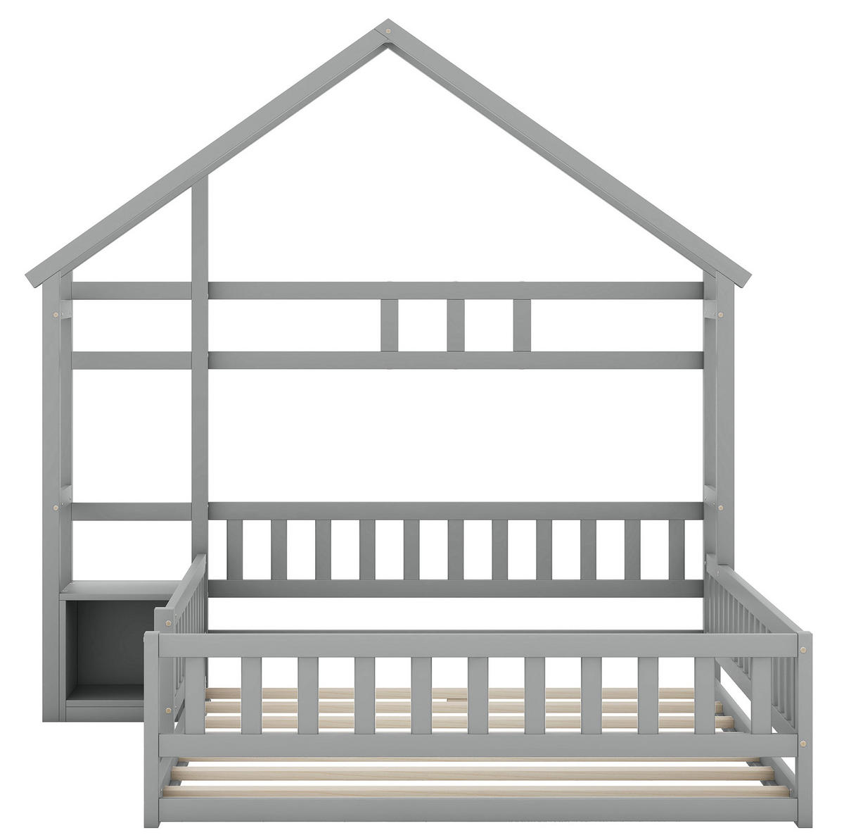 HAUSBETT aus Kiefernholz und MDF 140x200 cm Grau mit Geländer und Nachttisch - Grau, Holzwerkstoff (140/200cm) - IVMEU