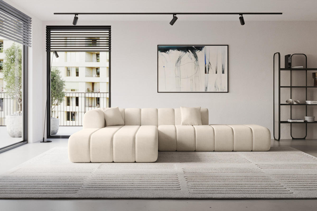 ROHOVÁ SEDAČKA s otomanem, levá BILA-L 289x176x71 Béžová Velur - černá/béžová, kompozitní dřevo/textil (176/289cm) - ALTDECOR