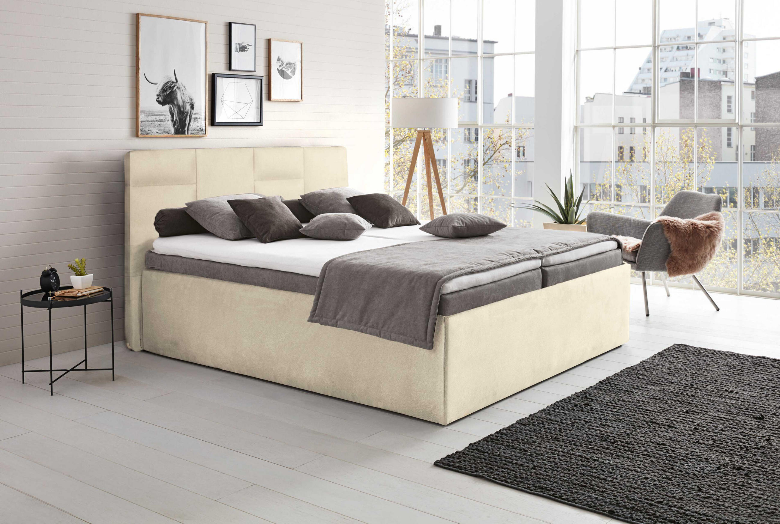 POLSTERBETT Damas Beige 100 x 200 x 40 cm Mit hochwertiger Matratze H2 (bis 100 kg) und Lattenrost - Beige, Holz (100/200cm) - Halmon Schlafkomfort Betten 