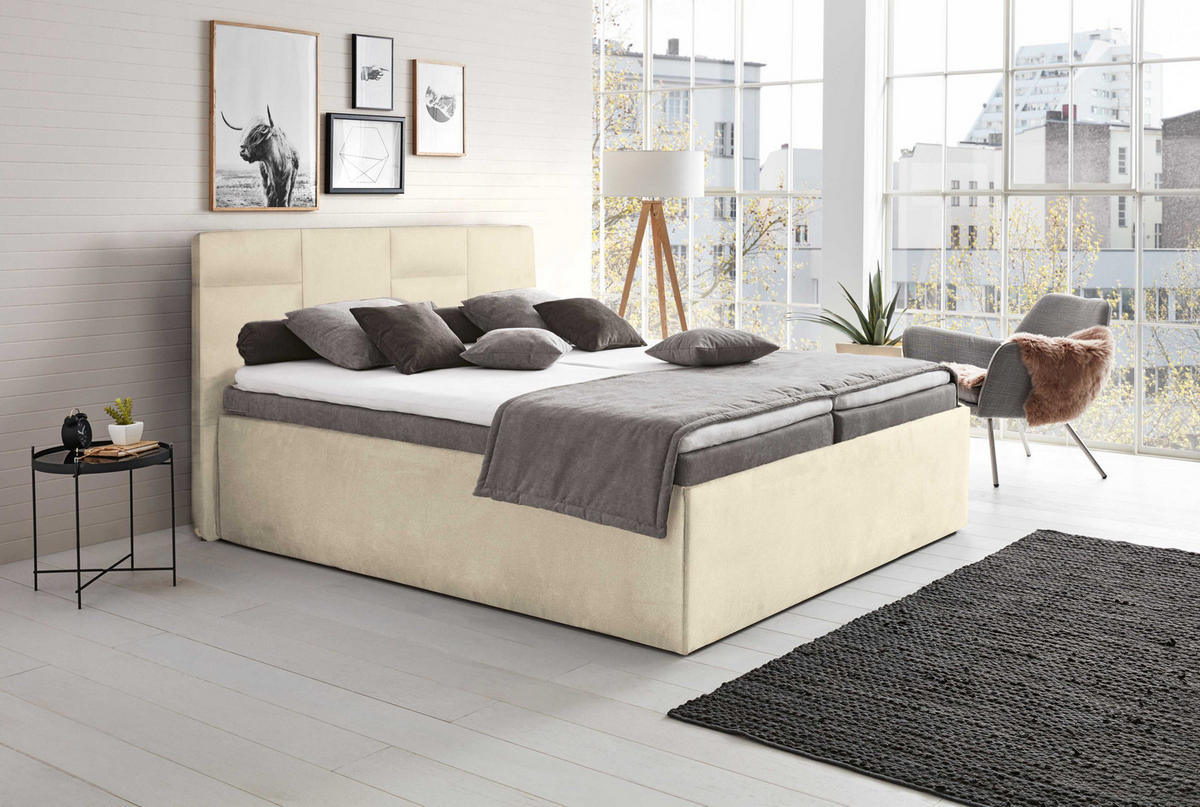POLSTERBETT Damas Beige 140 x 200 x 32 cm Mit hochwertiger Matratze H2 (bis 100 kg) und Lattenrost - Beige, Holz (140/200cm) - Halmon Schlafkomfort Betten 
