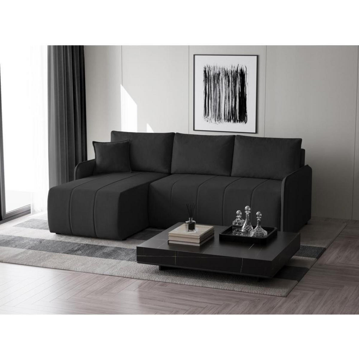 ECKSCHLAFSOFA Capri schwarz - Schwarz, Kunststoff/Textil (223/156cm) - Beautysofa