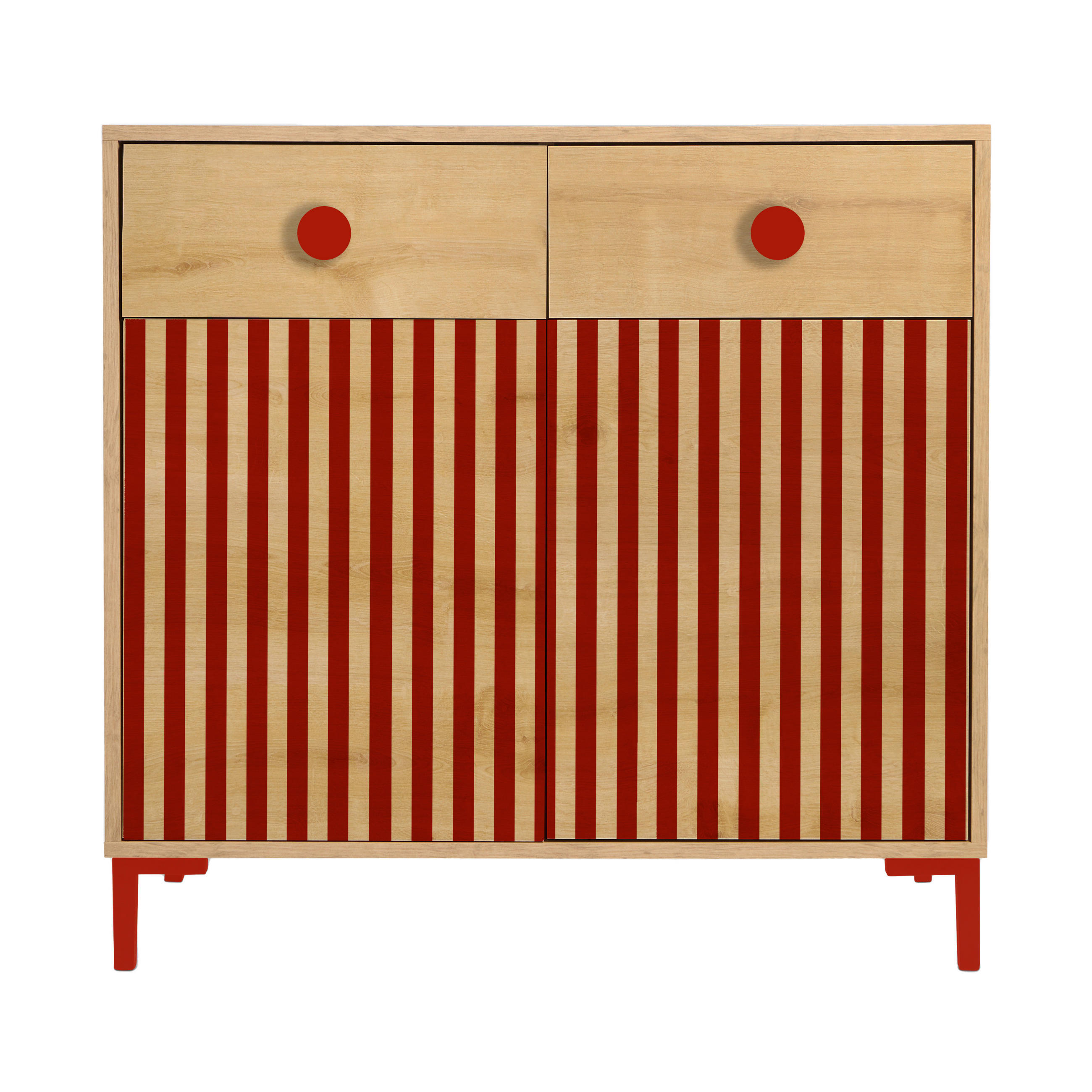 KOMMODE mit 2 Türen und 2 Schubladen ALISE Kids - Rot/Eiche Artisan, Holzwerkstoff (90/85/45cm) - RNT By Really Nice Things