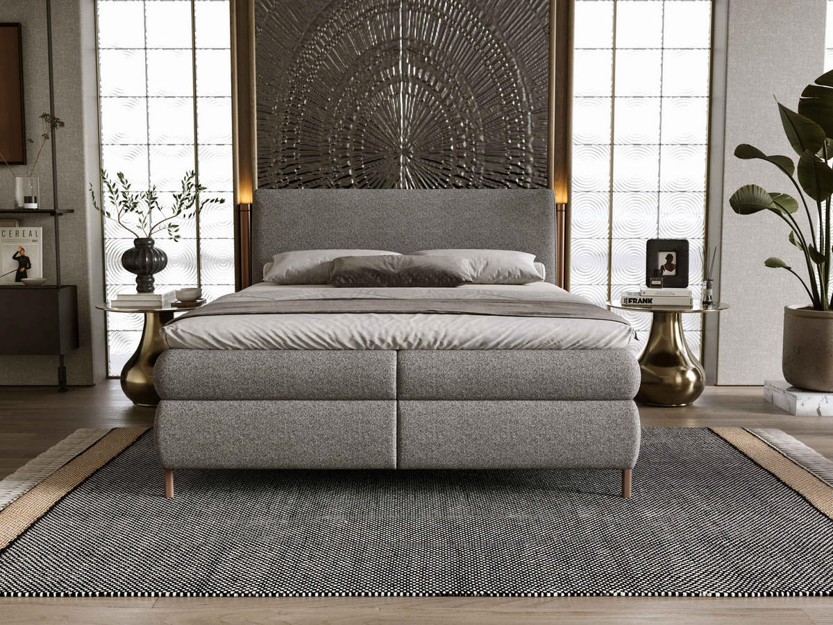 BOXBETT Evia - H3 - Braun/Grau, Holzwerkstoff/Textil (160/200cm) - MIRJAN24
