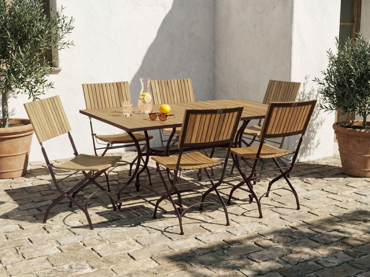 GARTENMÖBEL-SET 6-Sitzer Hellbraun Akazienholz klappbar Lascari - Hellbraun, Holz - Beliani