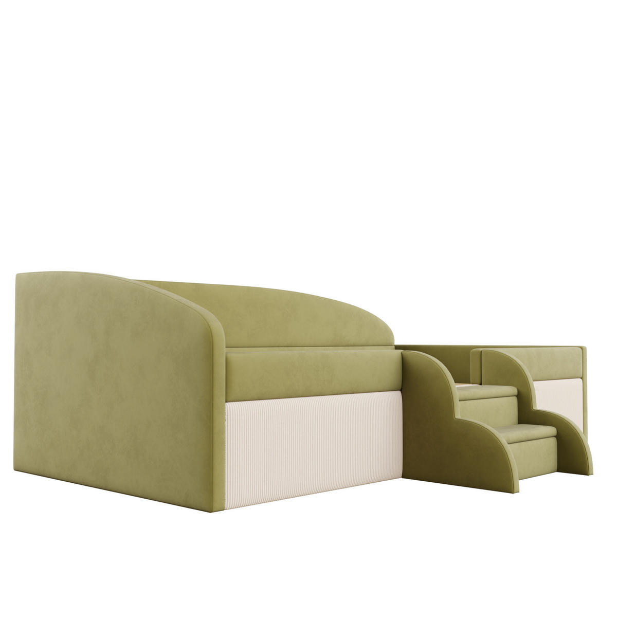 KINDERBETT 90/190 cm Dunkelgrün Cremeweiß Multifunktionsbett mit Stufen und Zäunen - Grün, Textil (90/200cm) - OKWISH