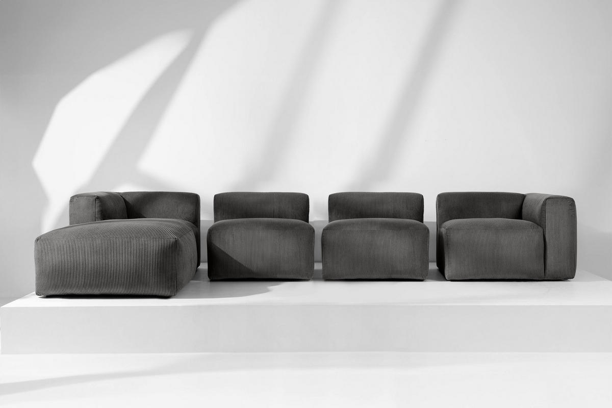 ECKMODULSOFA-LINKS BUFFO 6-Sitzer mit extrem weicher Sitzfläche, Kordstoff, grau - Grau, Textil (377/180cm) - KONSIMO®