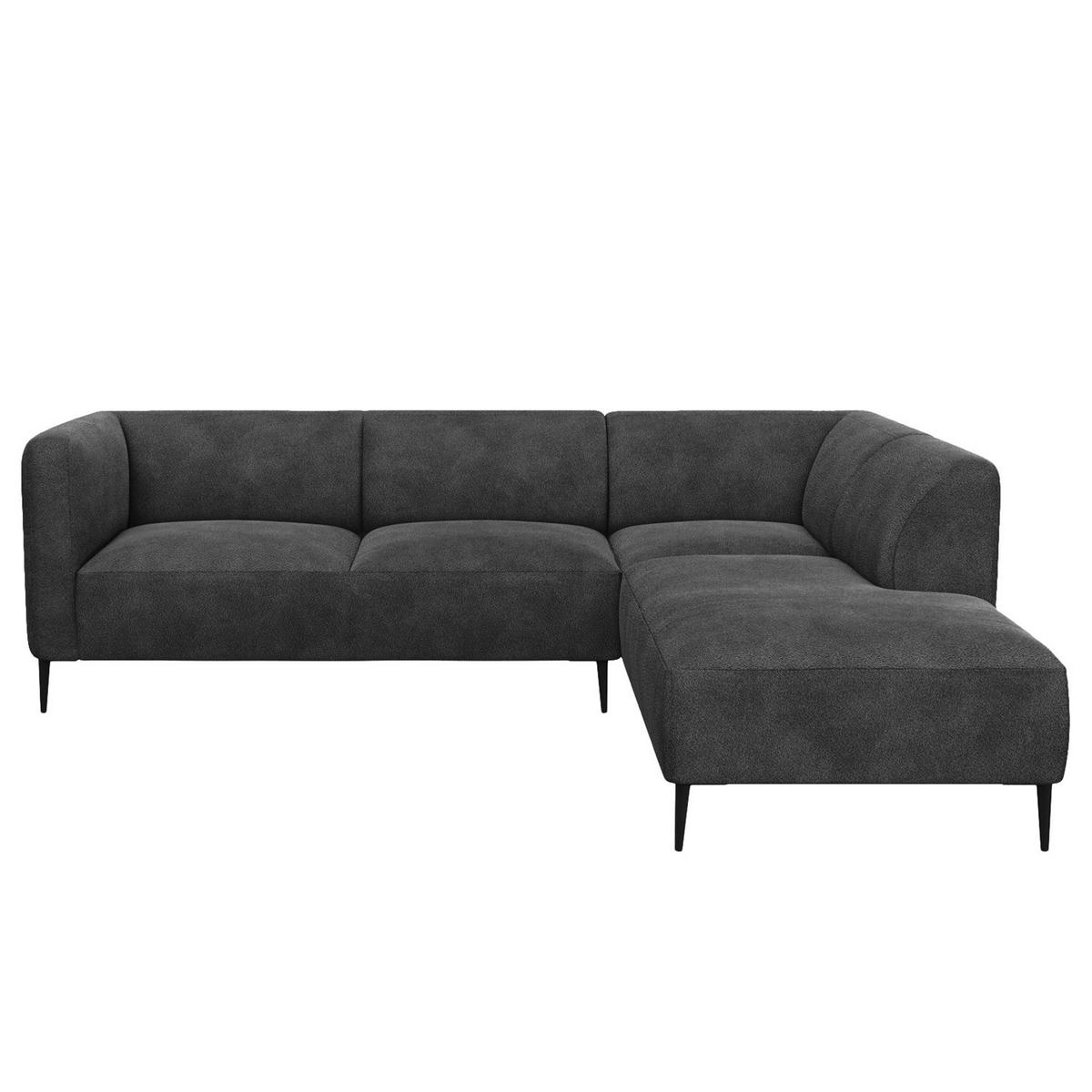 2,5-SITZER ECKSOFA mit Ottomane - Anthrazit/Schwarz, Textil/Metall (252/205cm) - home24