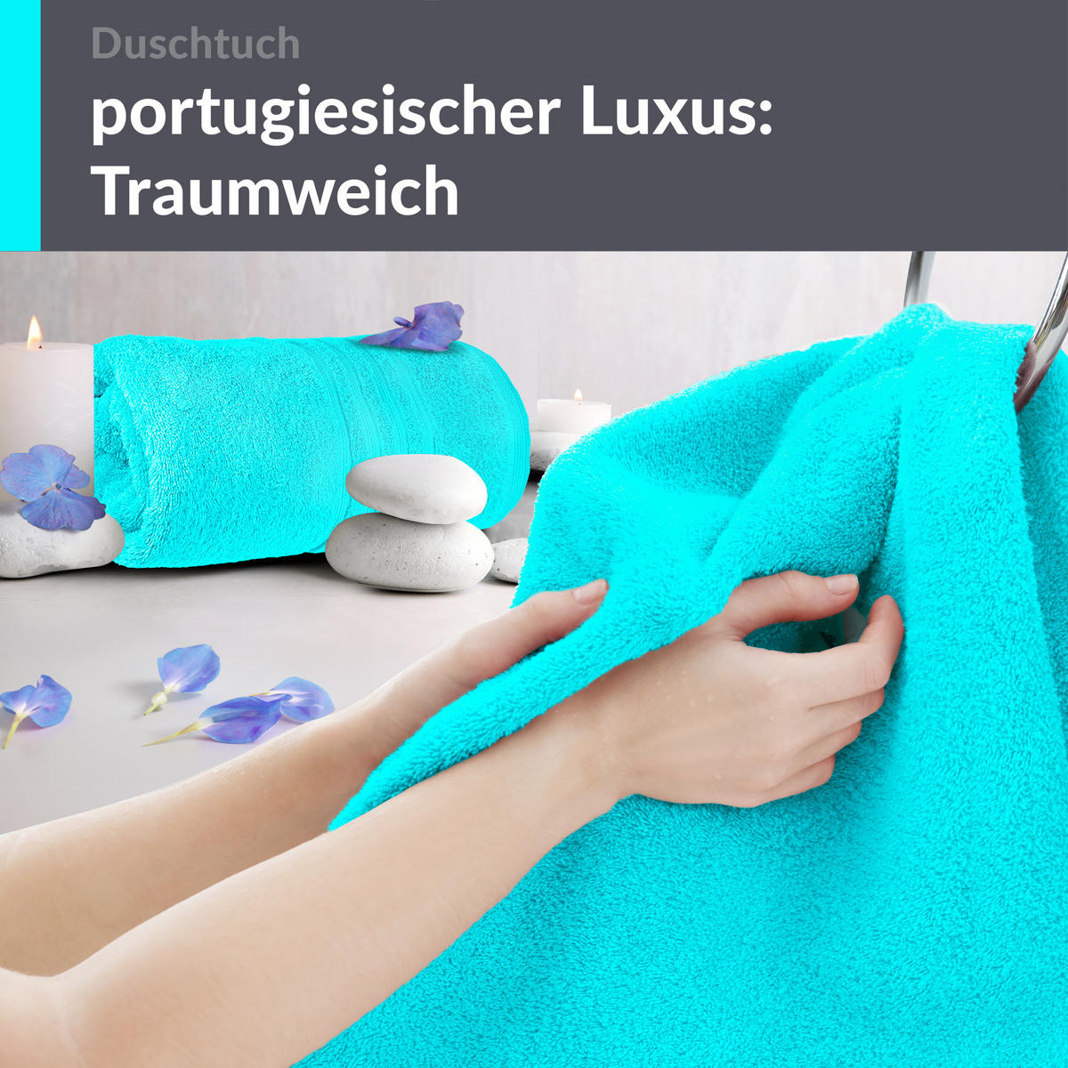 DUSCHTUCH London Lagunen Türkis 2er Set 70x140 - Türkis, Textil (70/140cm) - Lashuma