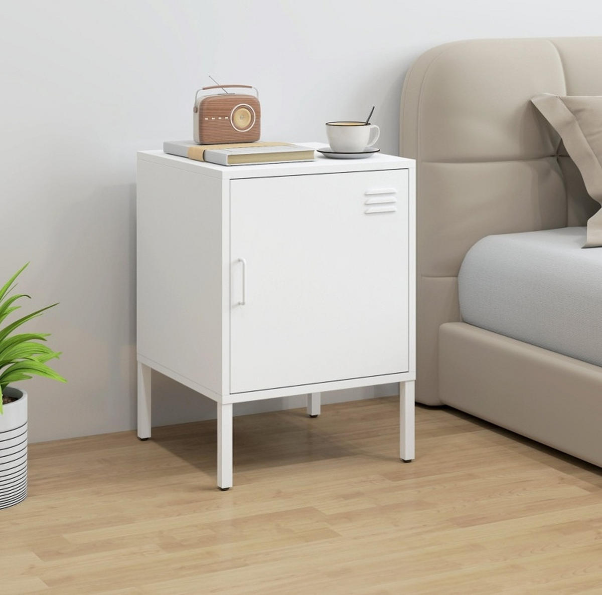 NACHTTISCH 40/56/40 cm Weiß aus Stahl mit verstellbarem Regal - Weiß, Metall (40/56/40cm) - OKMYHOME