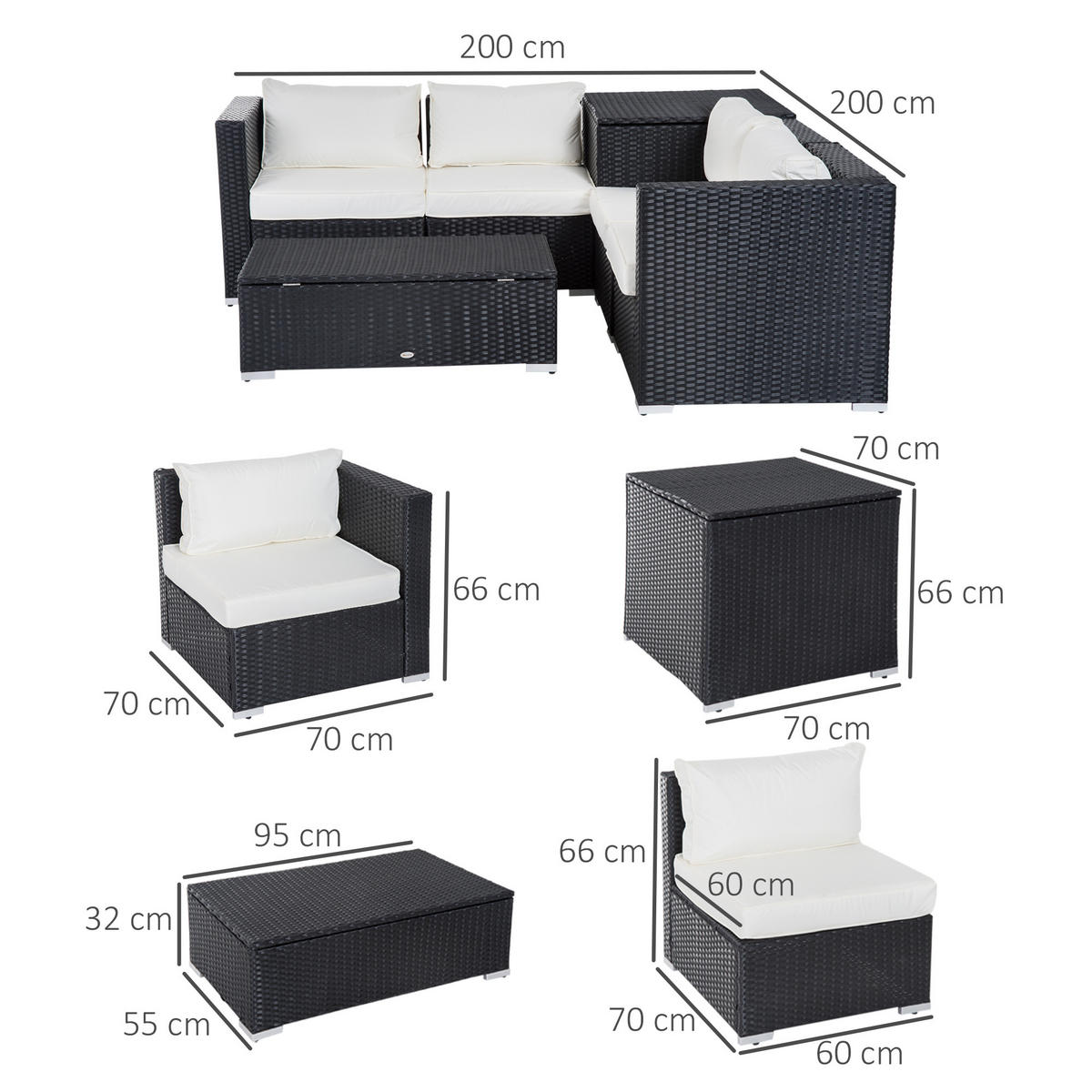 GARTENMÖBEL-SET 6 tlg. Sitzgruppe, Schwarz - Schwarz, Kunststoff
