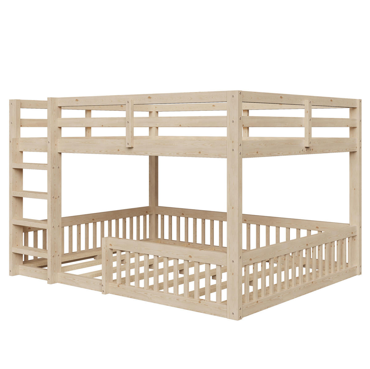 ETAGENBETT 160/200 cm aus Kiefernholz und MDF mit Geländern, Natur - Naturfarben, Holzwerkstoff (160/200cm) - OKMYHOME
