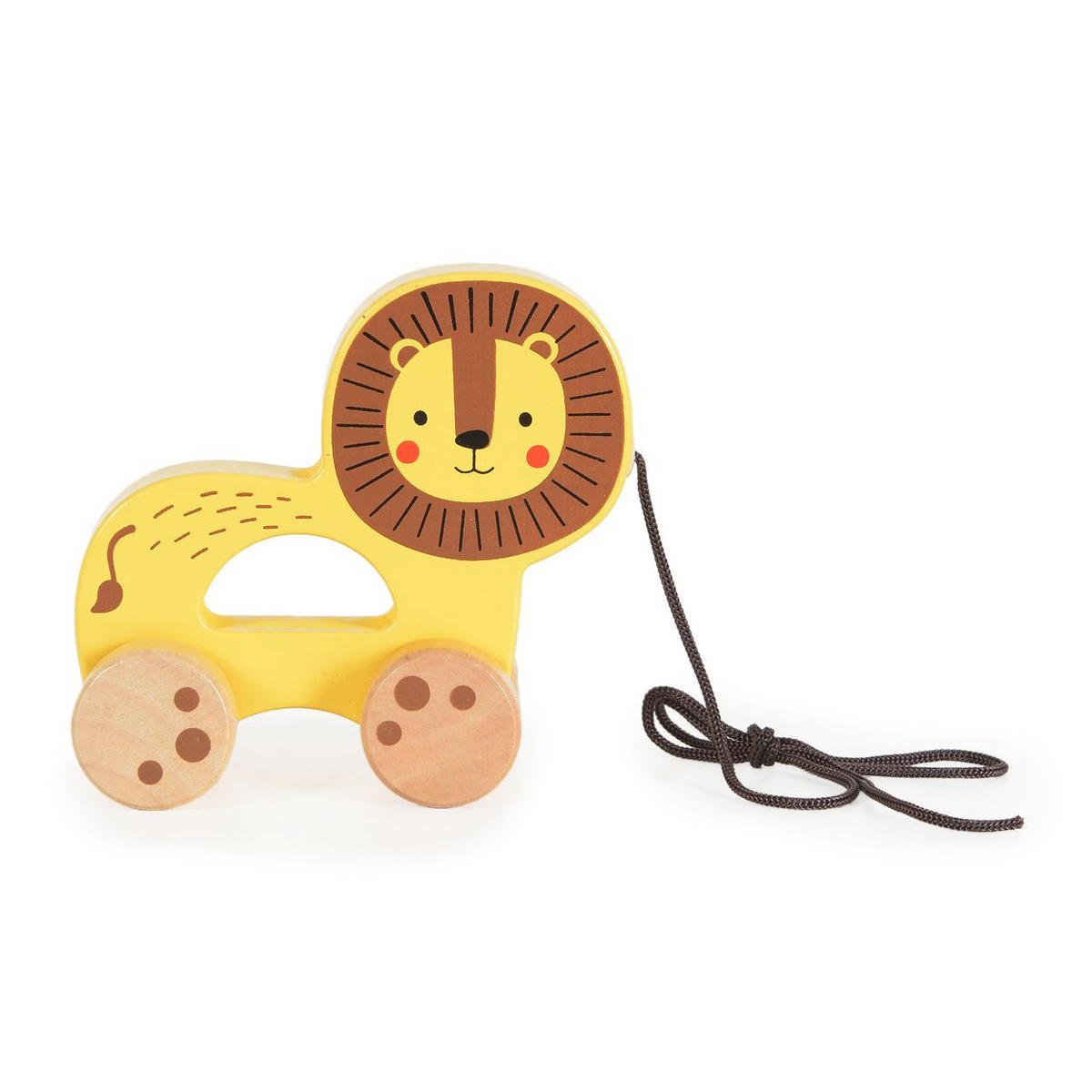 HOLZSPIELZEUG Nachziehspielzeug Holztier gelb Holz, 4 Räder, Ziehschnur, Motorik, Laufhilfe, ab 18 Monate, Tier - Gelb, Holz (5/9/8cm) - Tooky Toy