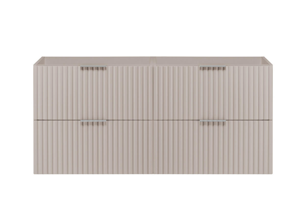 WASCHBECKUNTERSCHRANK, Kaschmir, 120 (2 x 60) x 57 x 46 cm, silberner Griff, ohne Arbeitsplatte - Beige/Silberfarben, Holzwerkstoff (120/57/46cm) - 3XE LIVING