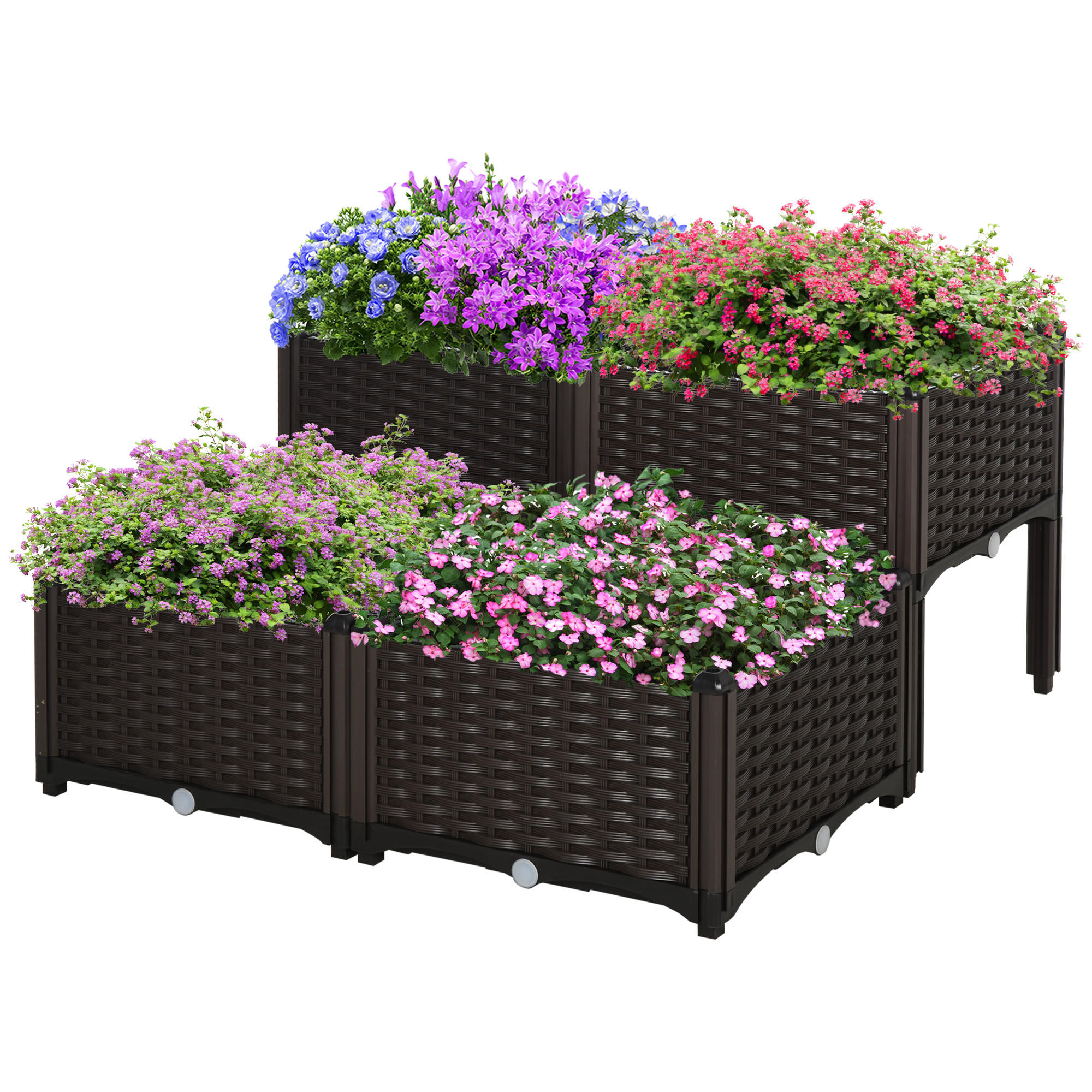 HOCHBEET 4-tlg., Dunkelbraun - Braun, Kunststoff (80/44/80cm) - Outsunny