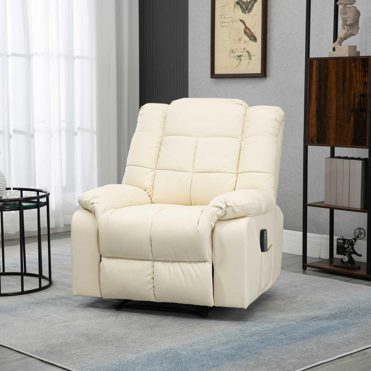MASSAGESESSEL Elektrisch Fernsehsessel mit Liegefunktion 8 Massagepunkte Creme - Creme/Schwarz, Leder (99/99/94cm) - HOMCOM