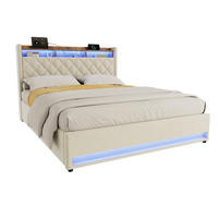 POLSTERBETT 160/200 cm in Beige, Samt, mit Bettkasten, USB, LED, ohne Matratze - Beige, Holzwerkstoff/Textil (160/200cm) - WISHDOR