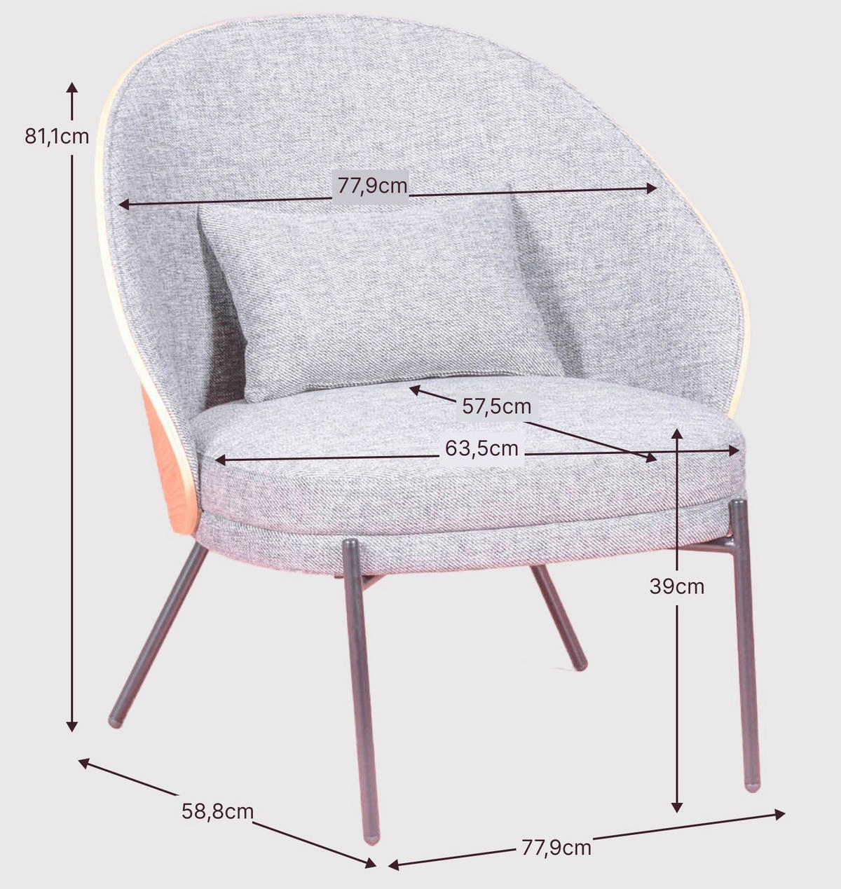 SESSEL Baumwolle Grau - Grau, Holz (78/81/59cm) - Nest Dream