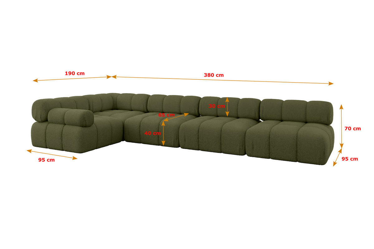 ECKSOFA modulares Sofa Mende-L3 - 380x190x70 cm Grün Bouclé - Grün, Holzwerkstoff/Textil (380/190cm) - ALTDECOR