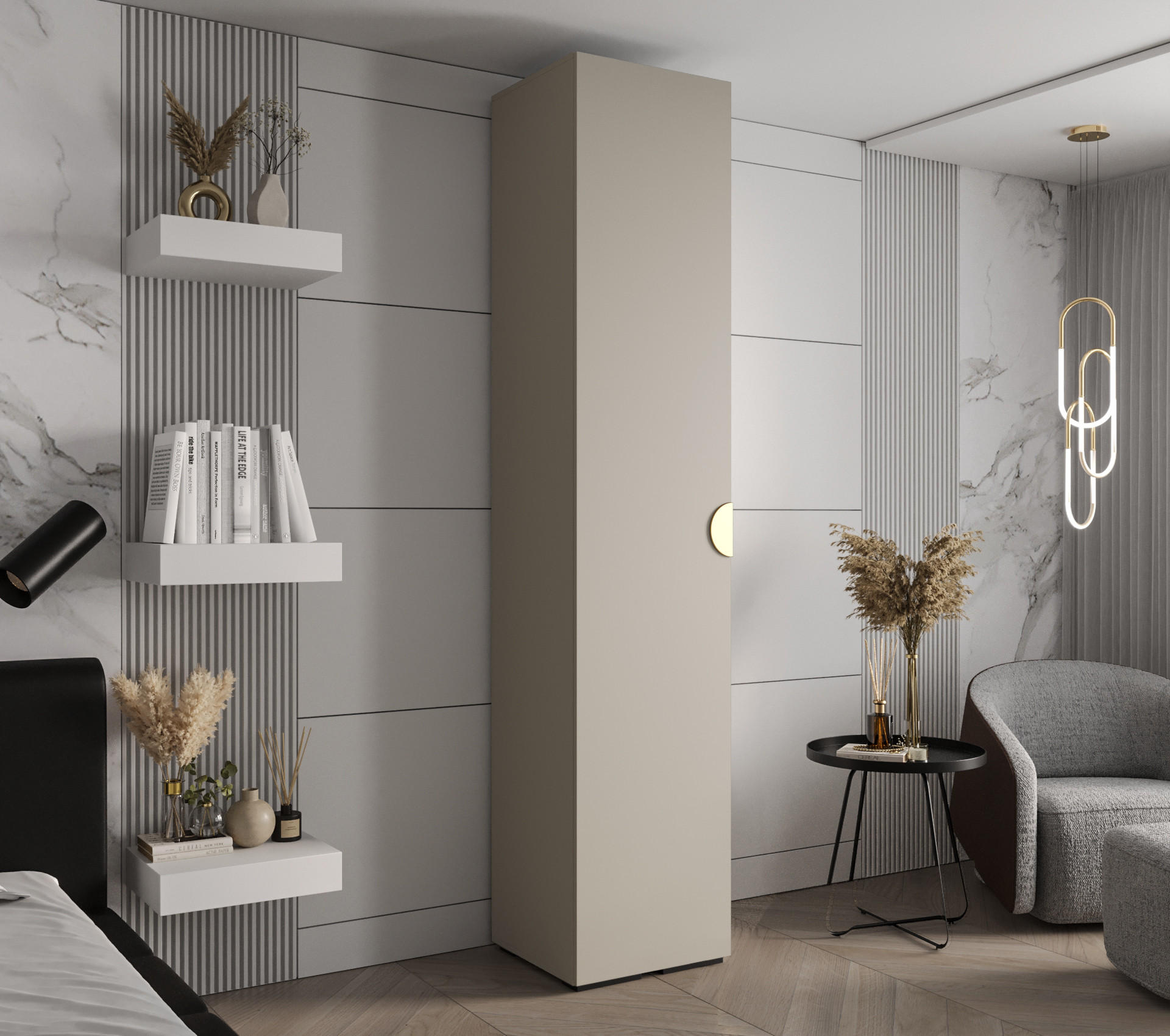 DREHTÜRENSCHRANK 236.7/50/47 1-türig - Kaschmir/Goldfarben, Holz/Metall (50/236.7/47cm) - Abiks Möbel