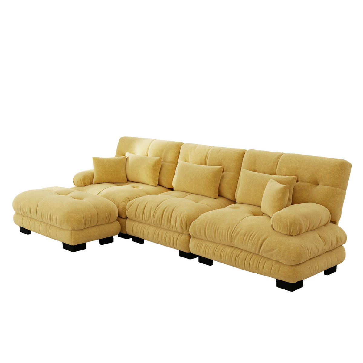 ECKSOFA DE-34065 L-förmig mit Ottoman Gelb - Gelb, Holz (145/313cm) - ComfortXL