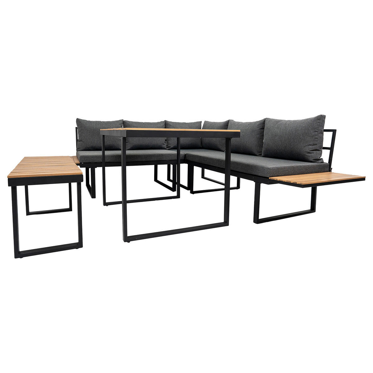 LOUNGESET - 3-teilig - Eisen / Webstoff - Dunkelgrau - Schwarz/Grau, Holz/Metall - home24