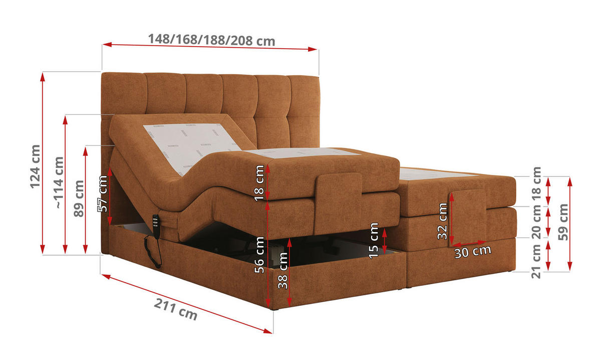 BOXBETT VITTORIA 140/200 - Orange Struktur - H4 - Orange, Holz/Textil (140/200cm) - MKS