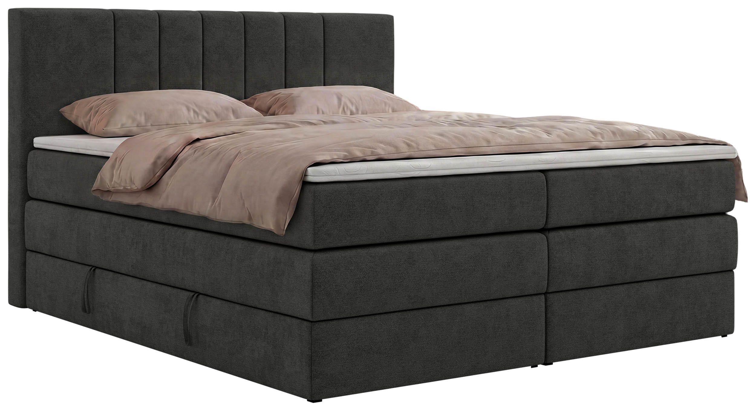 MKS POSTEL BOXSPRING INERO KING 140/200 - Tmavě šedá Strukturovaná látka - Topper Visco - H3