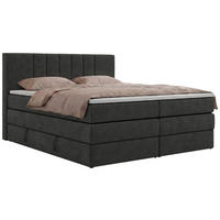 BOXSPRINGBETT INERO KING 180/200 - Dunkelgrau Stukture - Topper Visco - H3 - Dunkelgrau/Schwarz, Kunststoff/Textil (180/200cm) - MKS