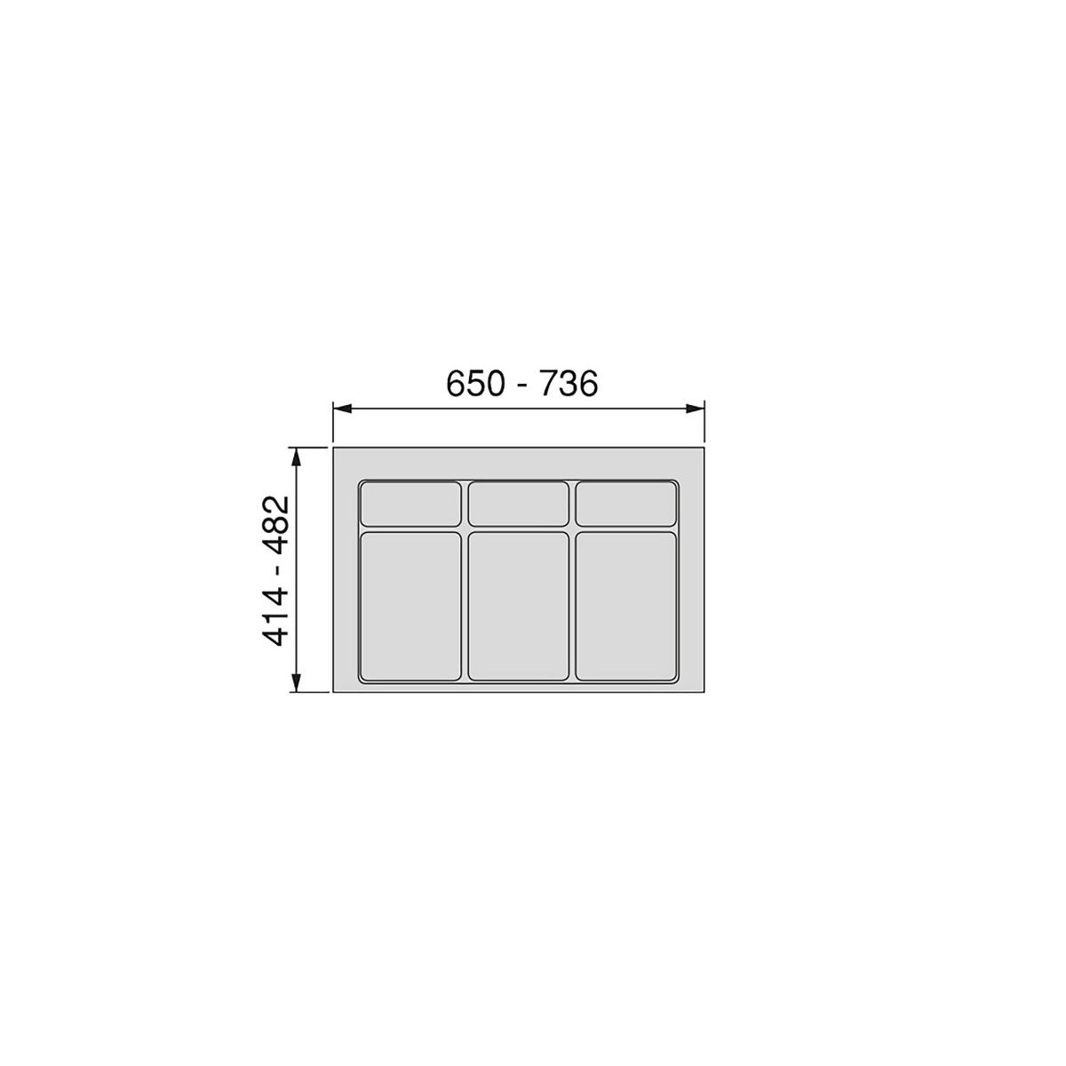 BASIS für Recyclingbehälter für Küchenschublade, 3 Fächer, Modul 800mm, Kunststoff anthrazitgrau - Anthrazit, Kunststoff (52.5/7/76cm) - EMUCA
